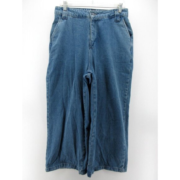 Lazy Oaf Jeans 32 Wide Leg Denim Trousers Pants High Rise Cropped - Picture 1 of 11